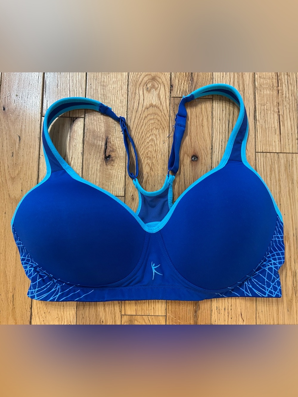 Blue Athletic Support Sports Bra with Contrast Trim